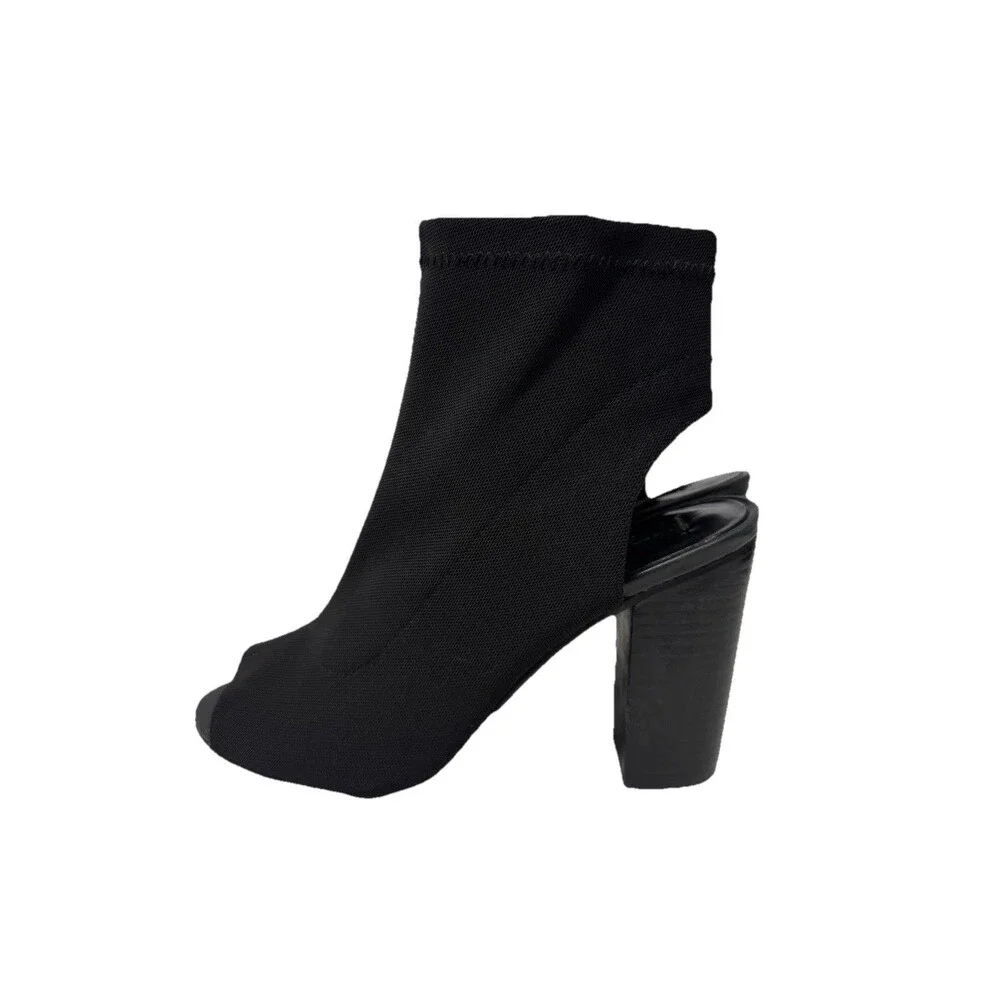 Steve Madden Women Black Stretch Open Toe Ankle Bottie Block Heels US 7.5 - Picture 1 of 9
